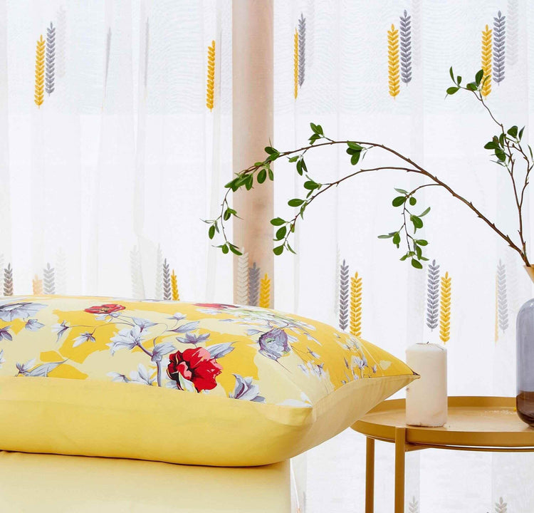 DaDa Bedding Sunshine Yellow Hummingbirds Floral Fitted & Flat Bed Sheets Set (JHW-925) - GiFTiFY