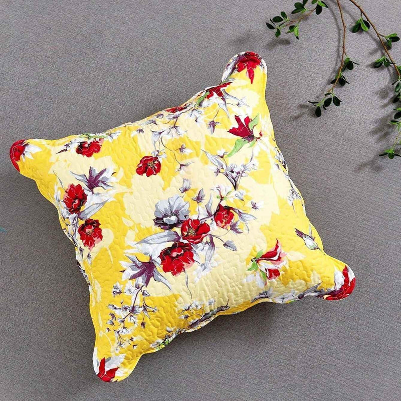 DaDa Bedding Sunshine Yellow Hummingbirds Floral Scalloped Euro Pillow Sham Cover, 26" x 26" (JHW925) Throw Pillow Covers by DaDalogy Bedding Collection