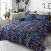 DaDa Bedding Farmhouse Bohemian Native Rustic Navy Blue Geometric Diamond Shapes Bedspread Set (KSX-001) - GiFTiFY