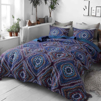 DaDa Bedding Farmhouse Bohemian Native Rustic Navy Blue Geometric Diamond Shapes Bedspread Set