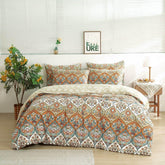 DaDalogy Bedding Bohemian Duvet Cover w/Pillow Cases - Reversible Coral Teal Floral Paisley Botanical Garden Party - Bright Vibrant Multi-Colorful Blue Salmon Pink Duvet Covers