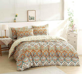 DaDalogy Bedding Bohemian Duvet Cover w/Pillow Cases - Reversible Coral Teal Floral Paisley Botanical Garden Party - Bright Vibrant Multi-Colorful Blue Salmon Pink Duvet Covers