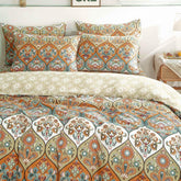 DaDalogy Bedding Bohemian Duvet Cover w/Pillow Cases - Reversible Coral Teal Floral Paisley Botanical Garden Party - Bright Vibrant Multi-Colorful Blue Salmon Pink Duvet Covers