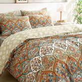 DaDalogy Bedding Bohemian Duvet Cover w/Pillow Cases - Reversible Coral Teal Floral Paisley Botanical Garden Party - Bright Vibrant Multi-Colorful Blue Salmon Pink Duvet Covers