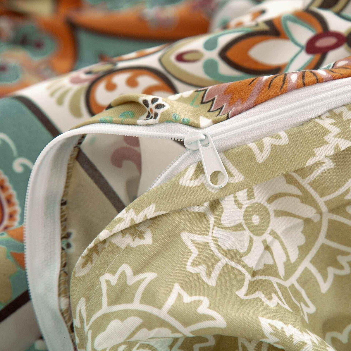 DaDalogy Bedding Bohemian Duvet Cover w/Pillow Cases - Reversible Coral Teal Floral Paisley Botanical Garden Party - Bright Vibrant Multi-Colorful Blue Salmon Pink Duvet Covers