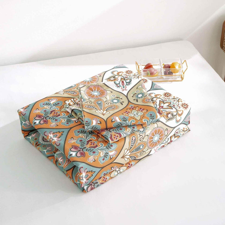 DaDalogy Bedding Bohemian Duvet Cover w/Pillow Cases - Reversible Coral Teal Floral Paisley Botanical Garden Party - Bright Vibrant Multi-Colorful Blue Salmon Pink Duvet Covers