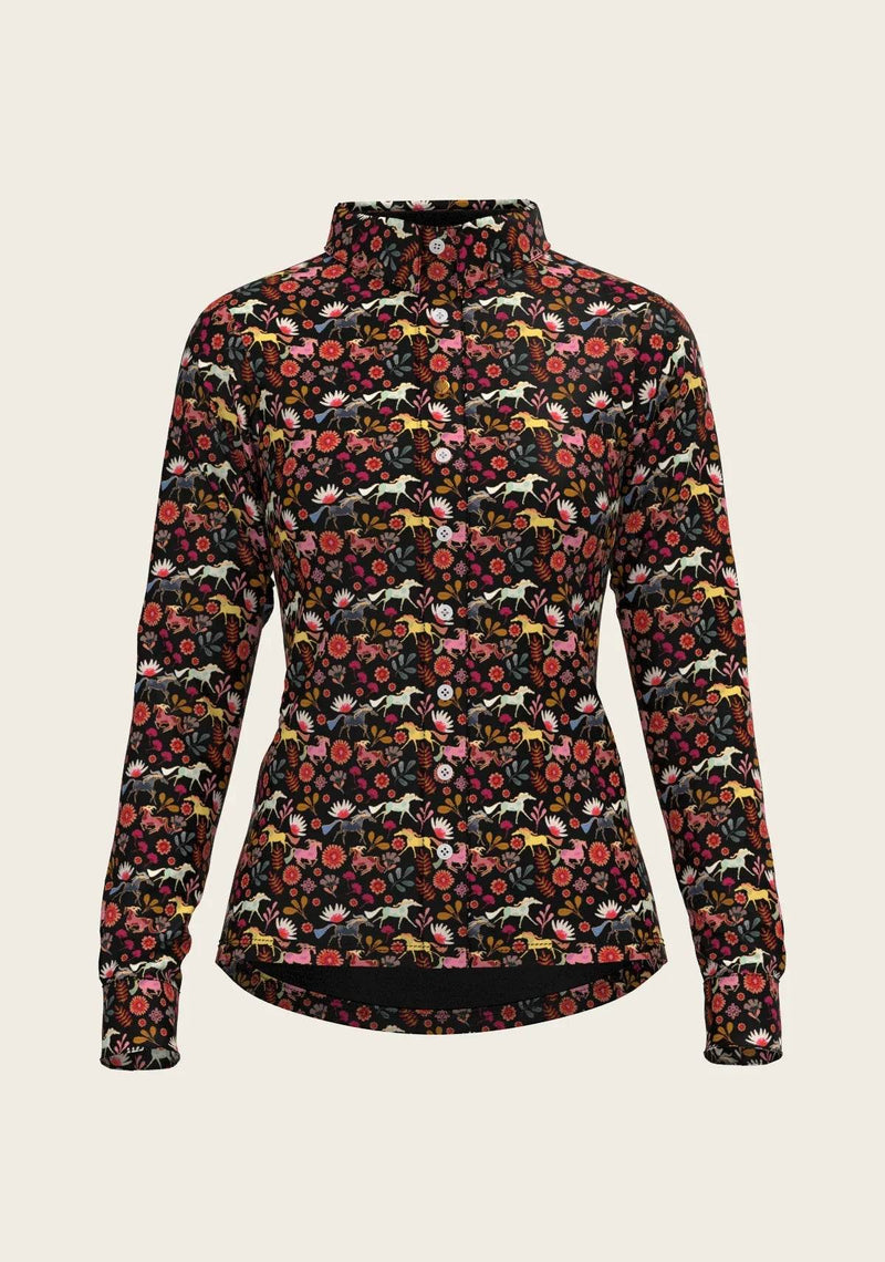 Bouquet on Black Ladies Button Shirt ESPOIR RIDER APPAREL by Espoir Equestrian