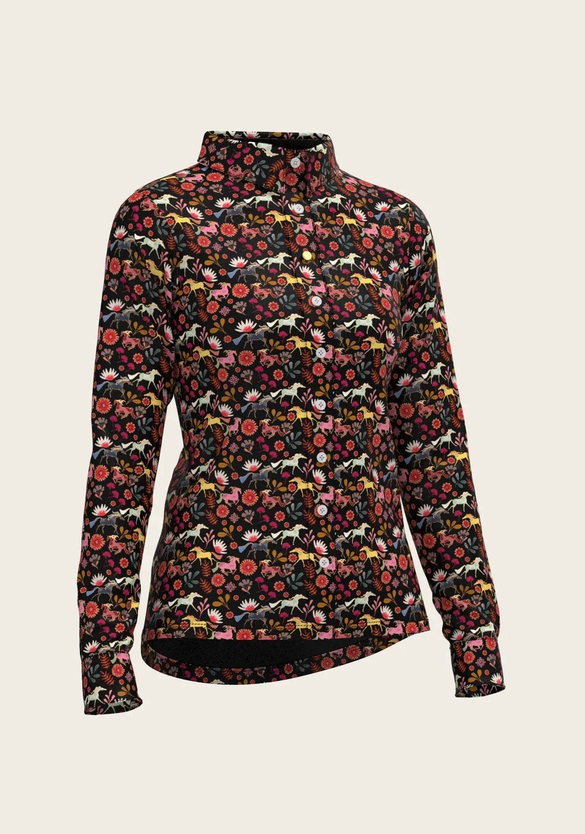 Bouquet on Black Ladies Button Shirt ESPOIR RIDER APPAREL by Espoir Equestrian