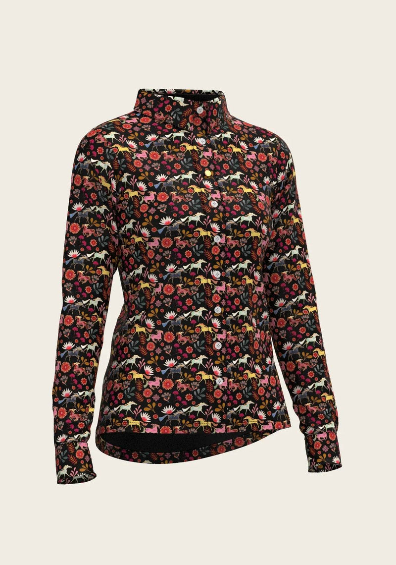 Bouquet on Black Ladies Button Shirt ESPOIR RIDER APPAREL by Espoir Equestrian