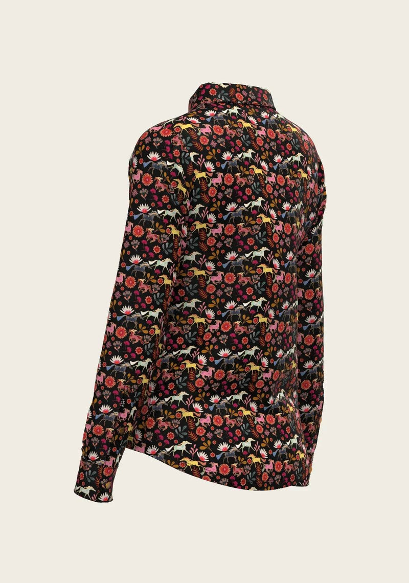 Bouquet on Black Ladies Button Shirt ESPOIR RIDER APPAREL by Espoir Equestrian