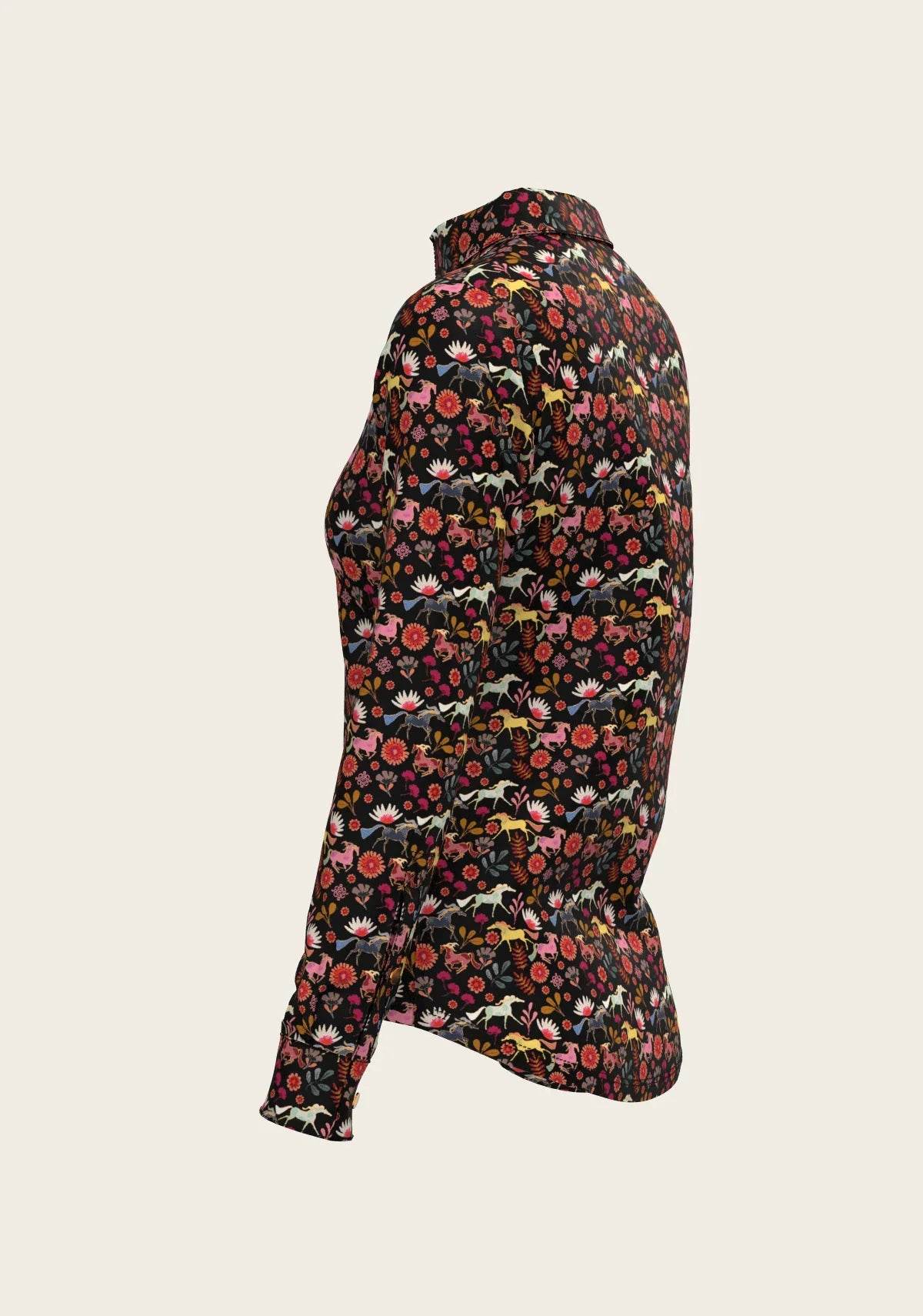 Bouquet on Black Ladies Button Shirt ESPOIR RIDER APPAREL by Espoir Equestrian