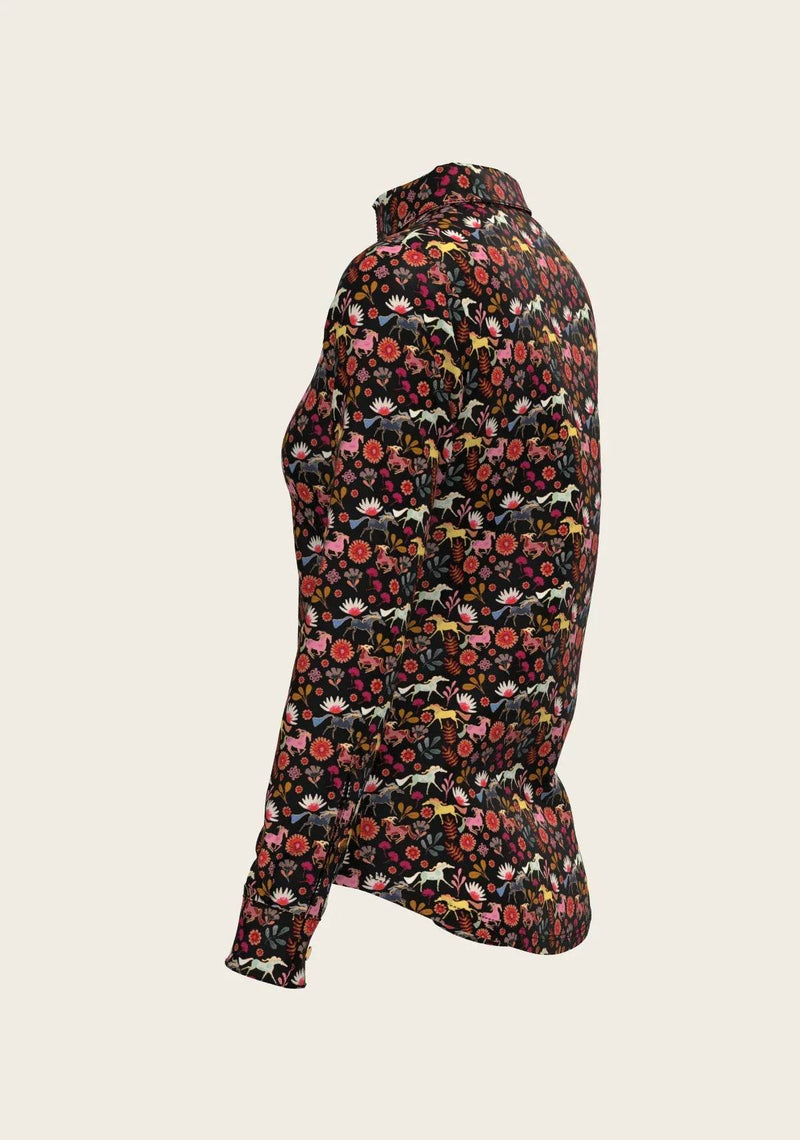 Bouquet on Black Ladies Button Shirt ESPOIR RIDER APPAREL by Espoir Equestrian