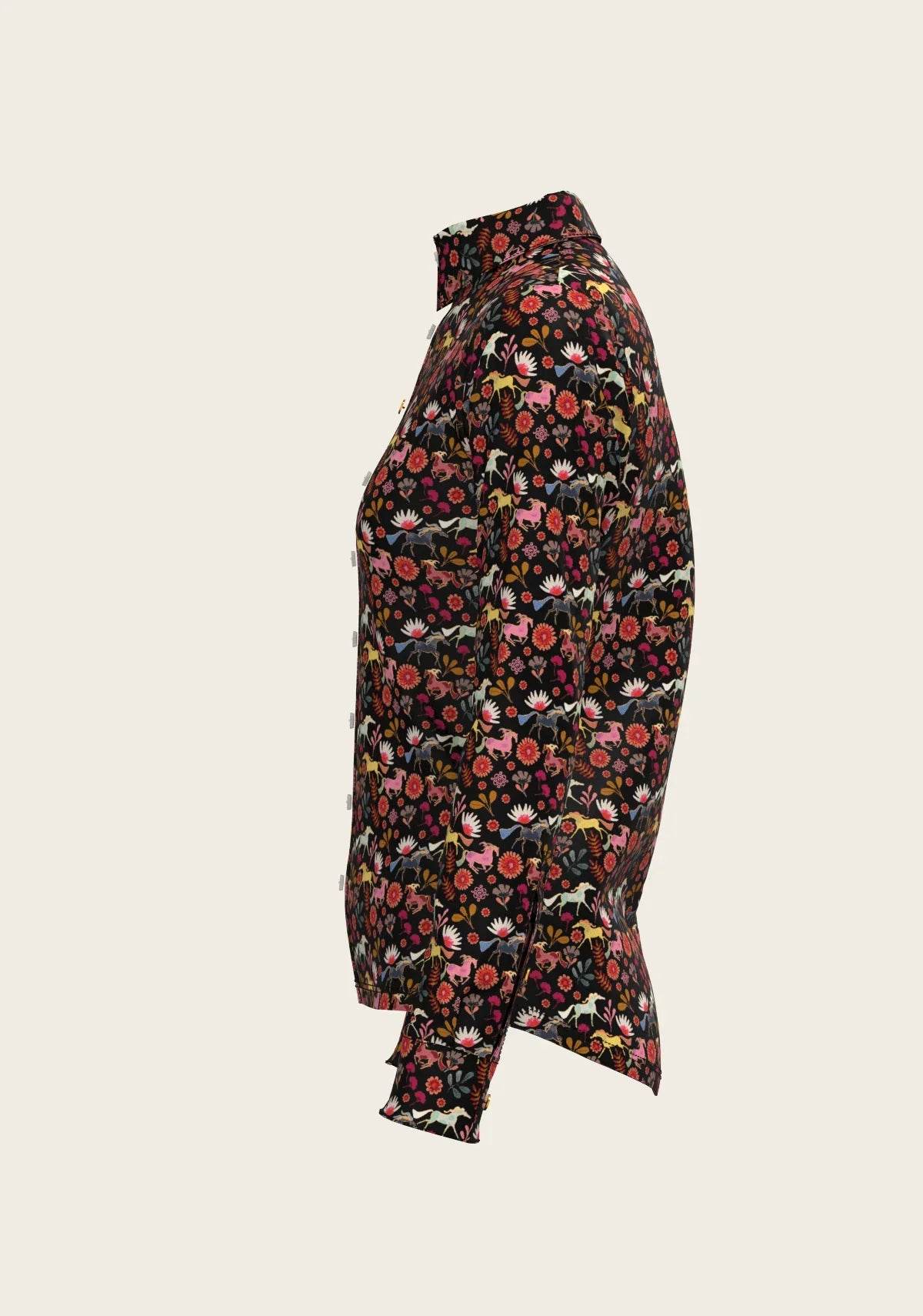  Bouquet on Black Ladies Button Shirt - GiFTiFY