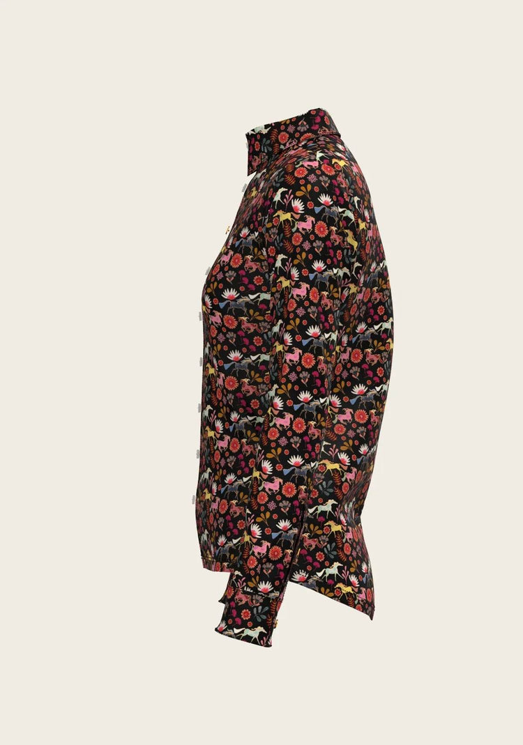  Bouquet on Black Ladies Button Shirt - GiFTiFY