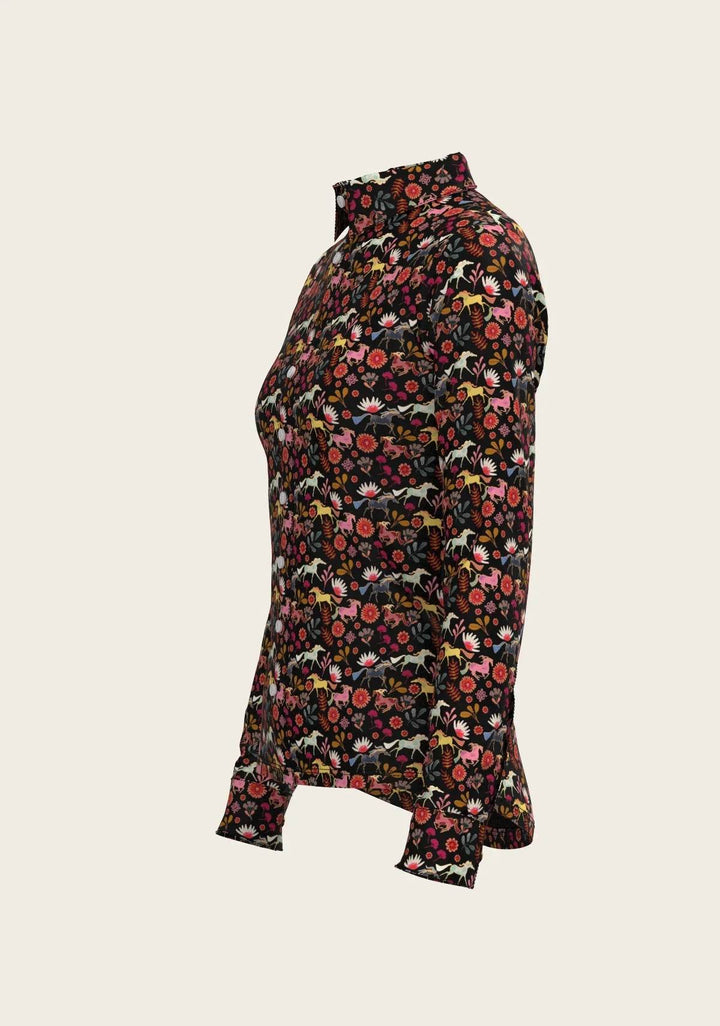  Bouquet on Black Ladies Button Shirt - GiFTiFY