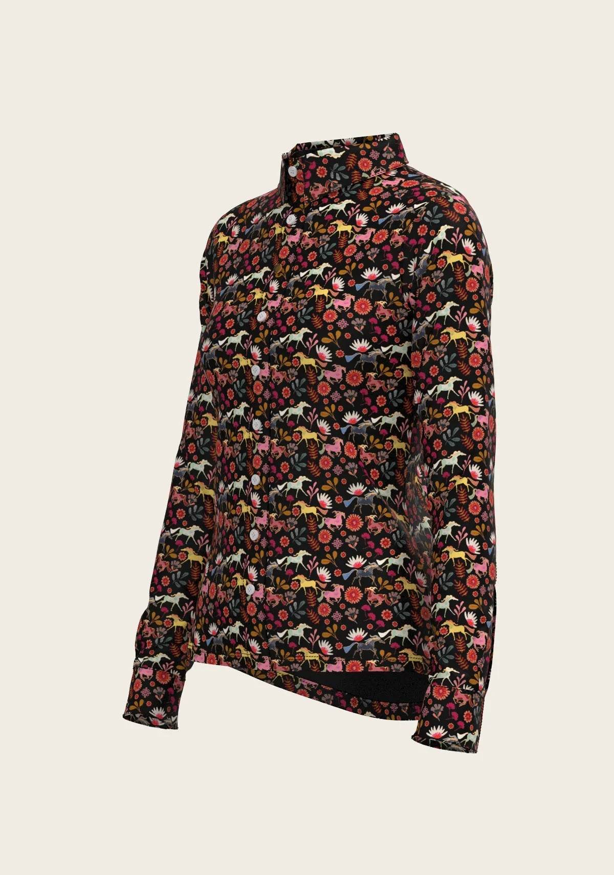 Bouquet on Black Ladies Button Shirt ESPOIR RIDER APPAREL by Espoir Equestrian