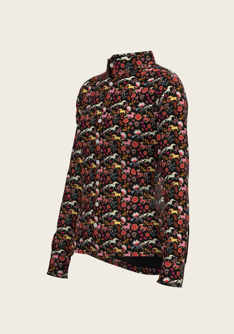 Bouquet on Black Ladies Button Shirt ESPOIR RIDER APPAREL by Espoir Equestrian