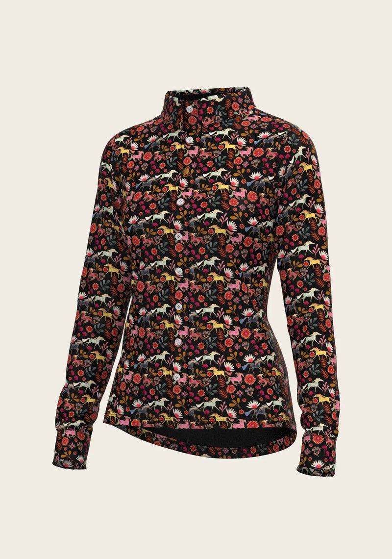 Bouquet on Black Ladies Button Shirt ESPOIR RIDER APPAREL by Espoir Equestrian