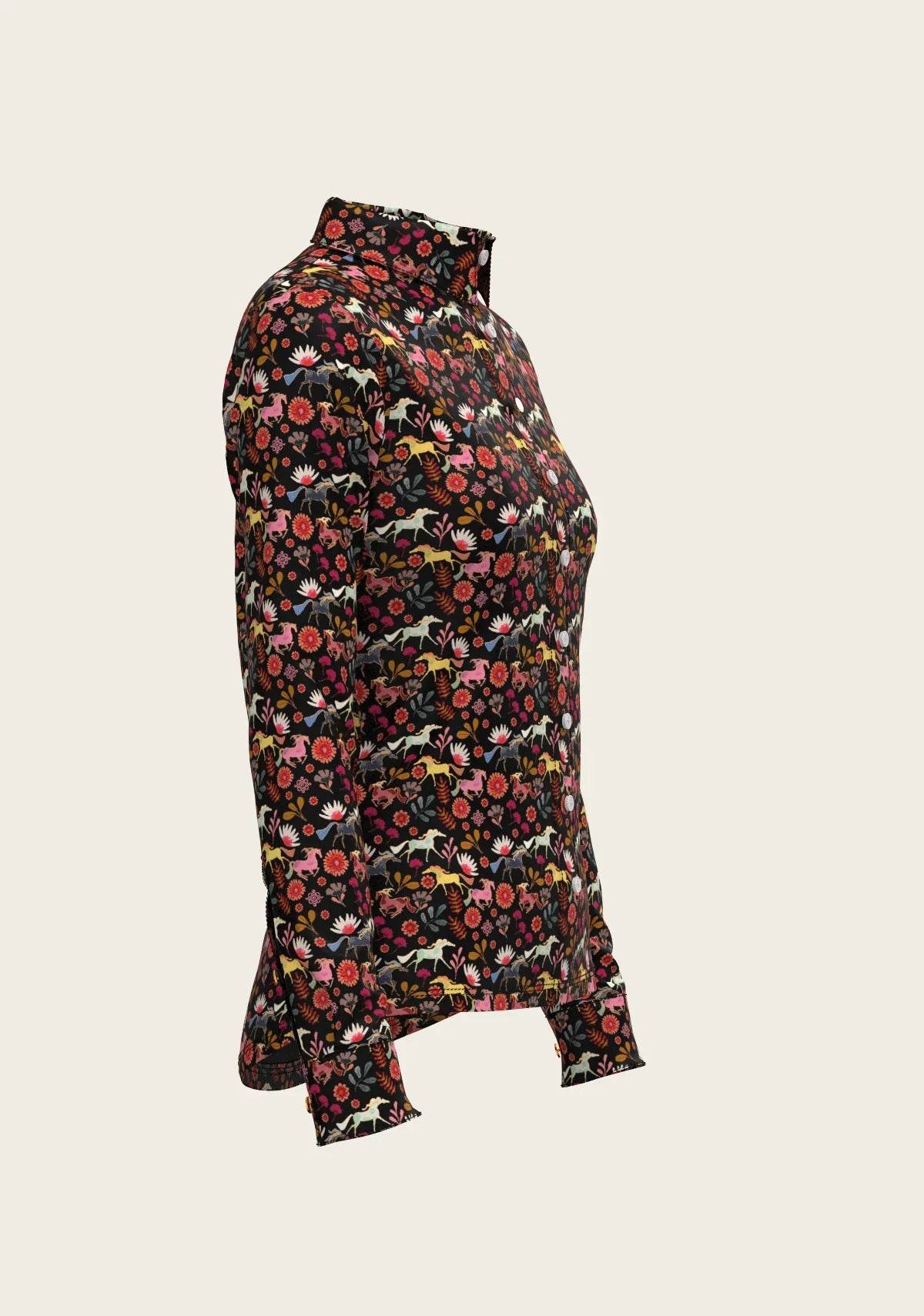 Bouquet on Black Ladies Button Shirt ESPOIR RIDER APPAREL by Espoir Equestrian