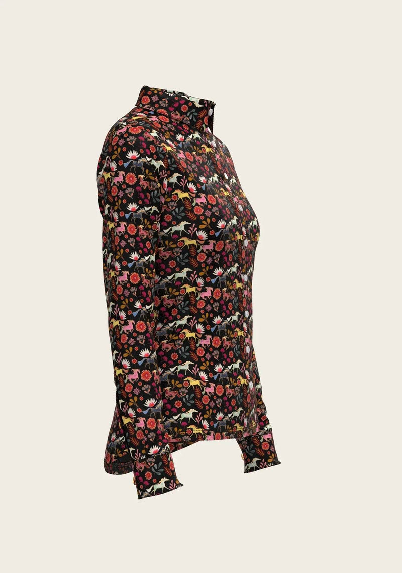 Bouquet on Black Ladies Button Shirt ESPOIR RIDER APPAREL by Espoir Equestrian