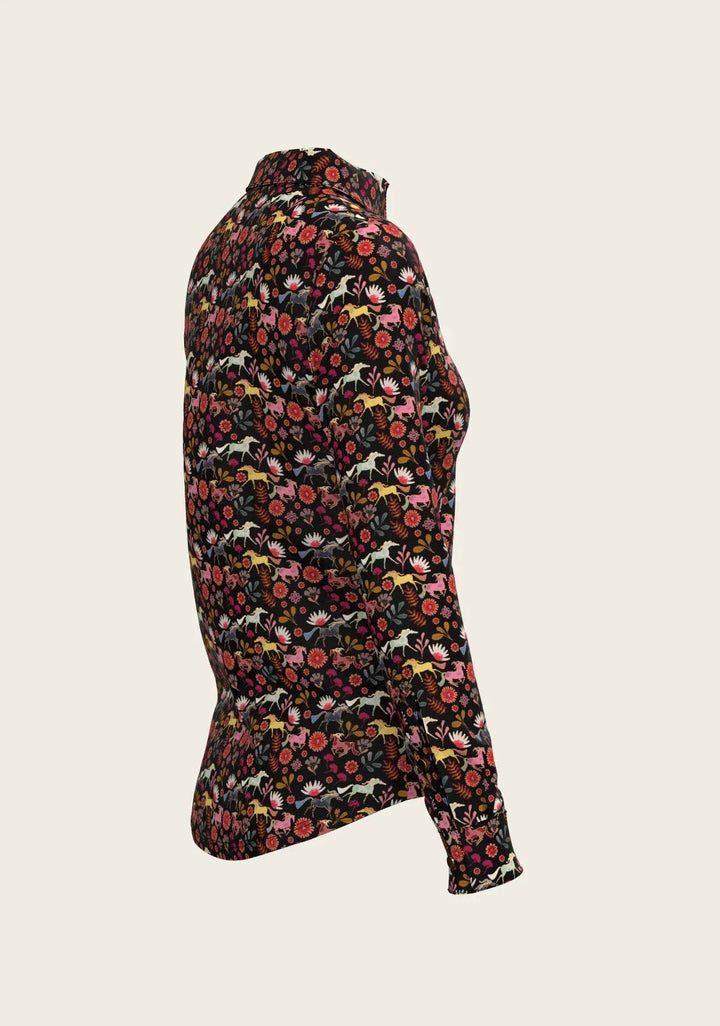  Bouquet on Black Ladies Button Shirt - GiFTiFY