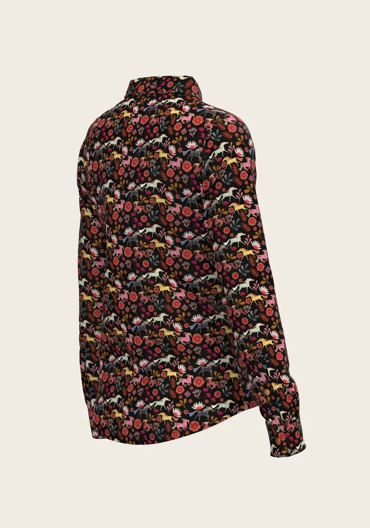 Bouquet on Black Ladies Button Shirt ESPOIR RIDER APPAREL by Espoir Equestrian