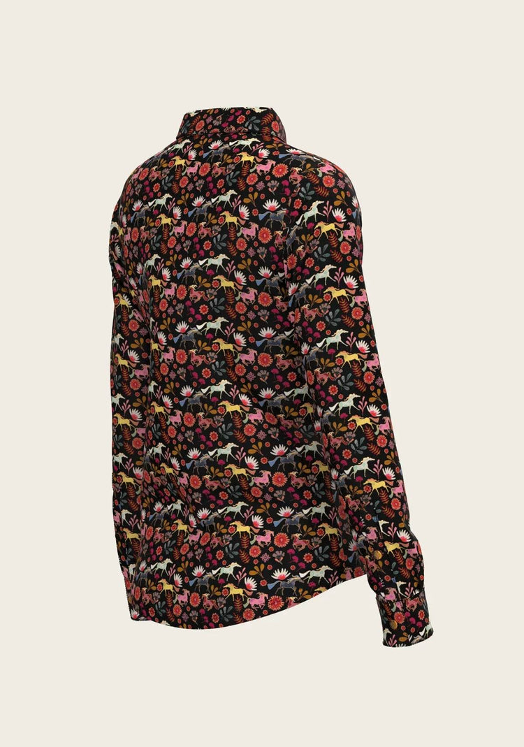  Bouquet on Black Ladies Button Shirt - GiFTiFY