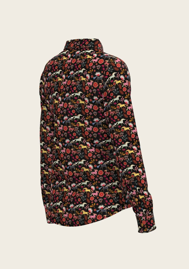 Bouquet on Black Ladies Button Shirt ESPOIR RIDER APPAREL by Espoir Equestrian