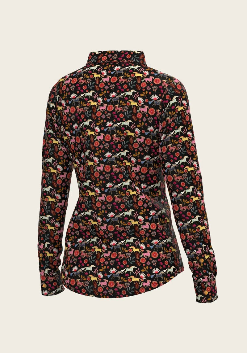 Bouquet on Black Ladies Button Shirt ESPOIR RIDER APPAREL by Espoir Equestrian