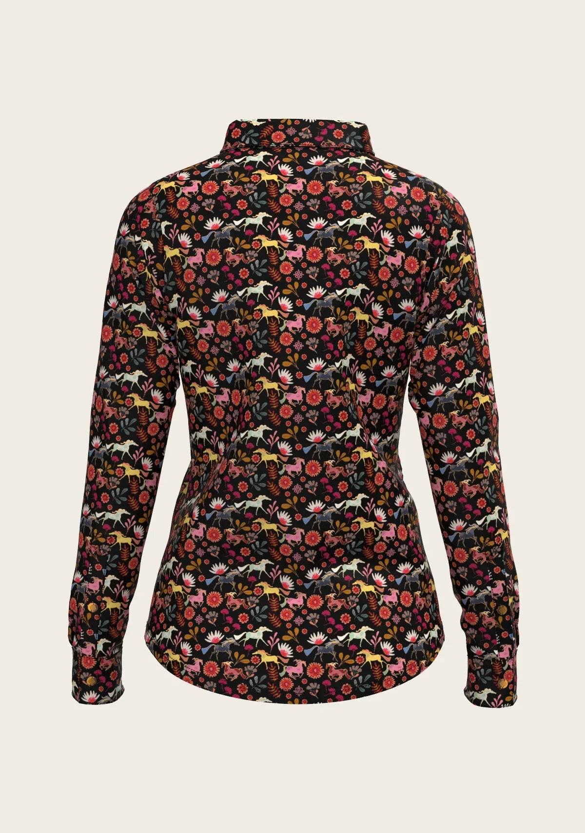 Bouquet on Black Ladies Button Shirt ESPOIR RIDER APPAREL by Espoir Equestrian