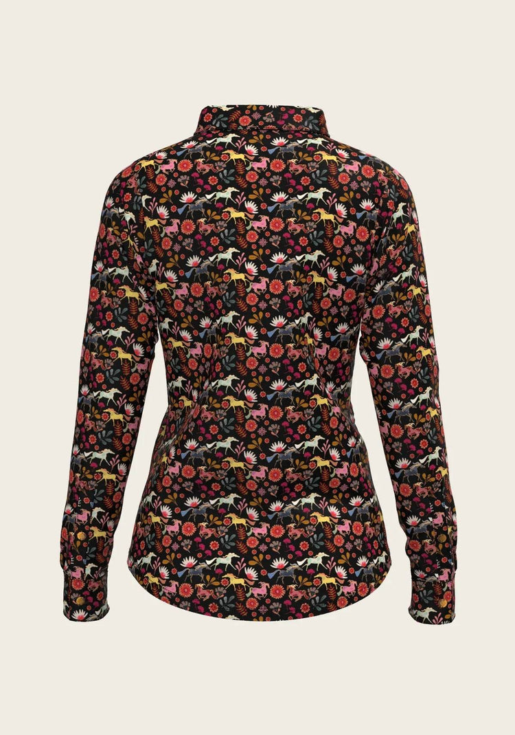  Bouquet on Black Ladies Button Shirt - GiFTiFY