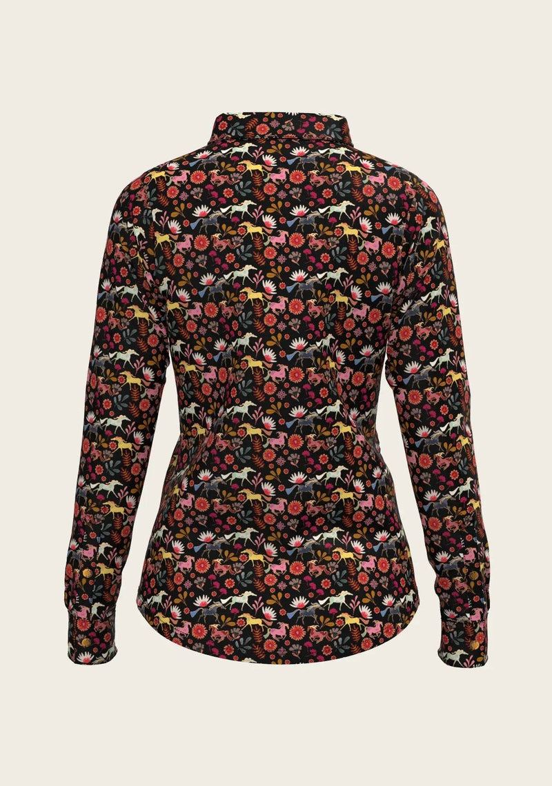 Bouquet on Black Ladies Button Shirt ESPOIR RIDER APPAREL by Espoir Equestrian