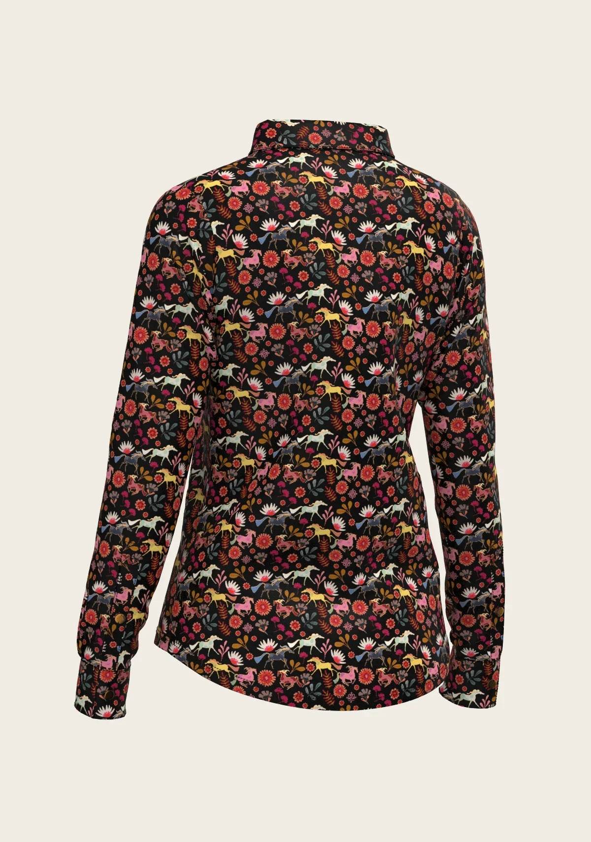 Bouquet on Black Ladies Button Shirt ESPOIR RIDER APPAREL by Espoir Equestrian