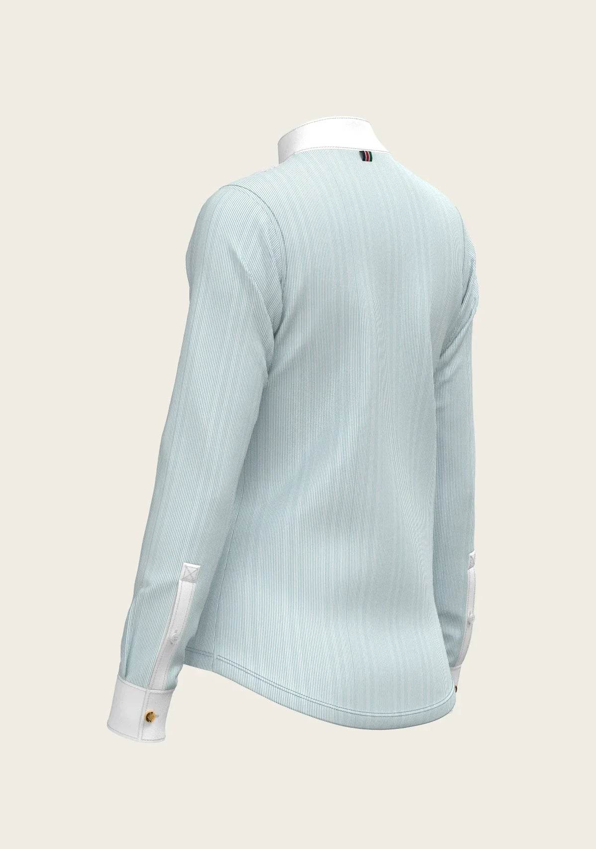 Stripes in Sky Blue Short Pleated Long Sleeve Show Shirt ESPOIR RIDER APPAREL by Espoir Equestrian