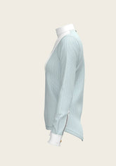  Stripes in Sky Blue Short Pleated Long Sleeve Show Shirt - GiFTiFY