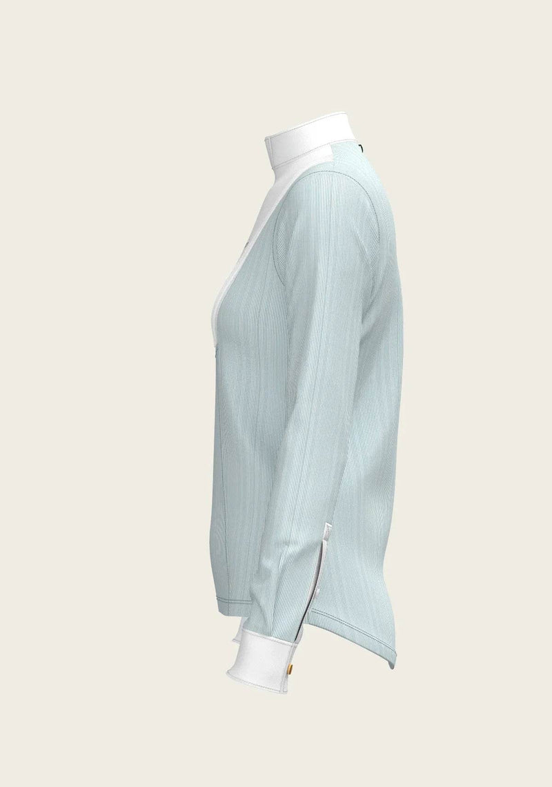 Stripes in Sky Blue Short Pleated Long Sleeve Show Shirt ESPOIR RIDER APPAREL by Espoir Equestrian
