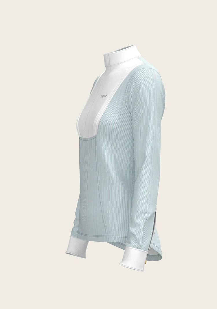  Stripes in Sky Blue Short Pleated Long Sleeve Show Shirt - GiFTiFY
