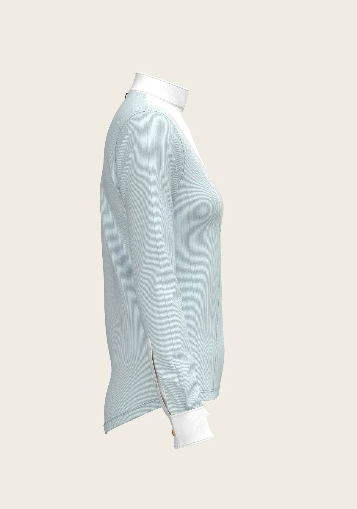 Stripes in Sky Blue Short Pleated Long Sleeve Show Shirt ESPOIR RIDER APPAREL by Espoir Equestrian