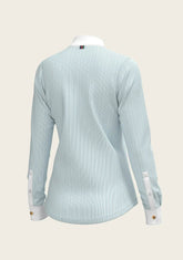  Stripes in Sky Blue Short Pleated Long Sleeve Show Shirt - GiFTiFY