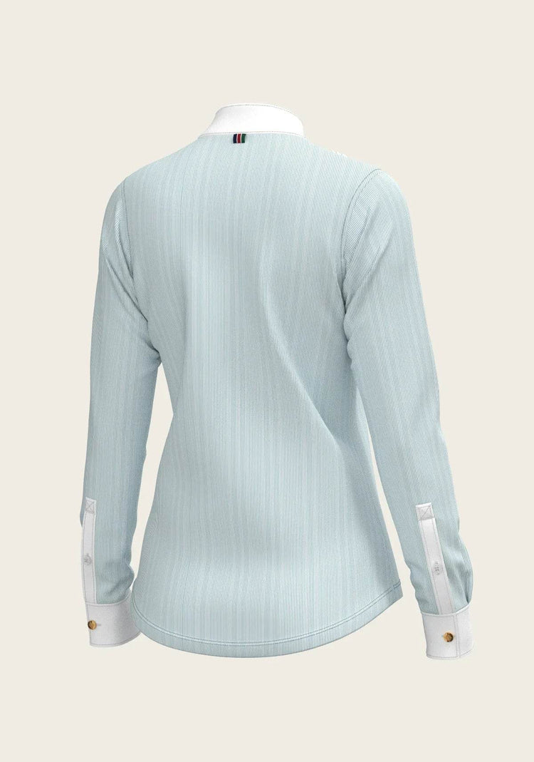  Stripes in Sky Blue Short Pleated Long Sleeve Show Shirt - GiFTiFY