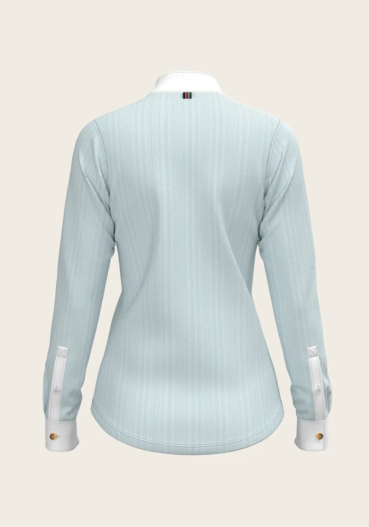 Stripes in Sky Blue Short Pleated Long Sleeve Show Shirt ESPOIR RIDER APPAREL by Espoir Equestrian