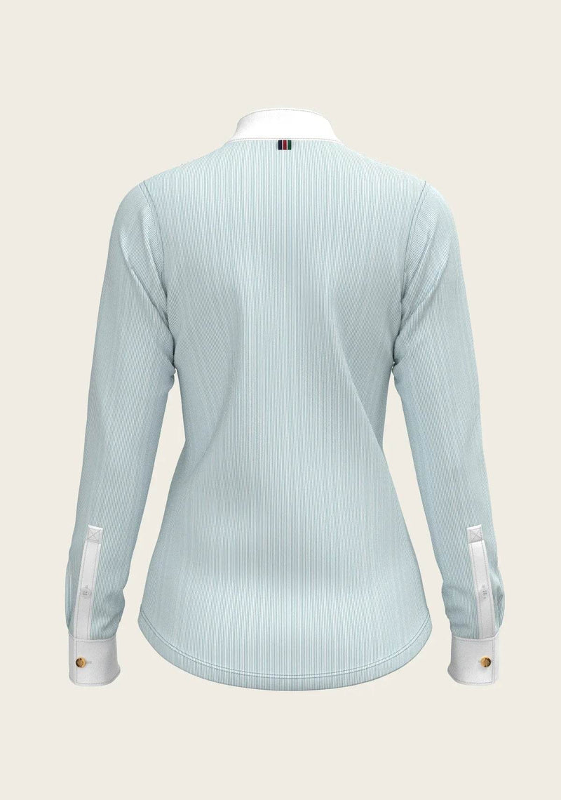 Stripes in Sky Blue Short Pleated Long Sleeve Show Shirt ESPOIR RIDER APPAREL by Espoir Equestrian
