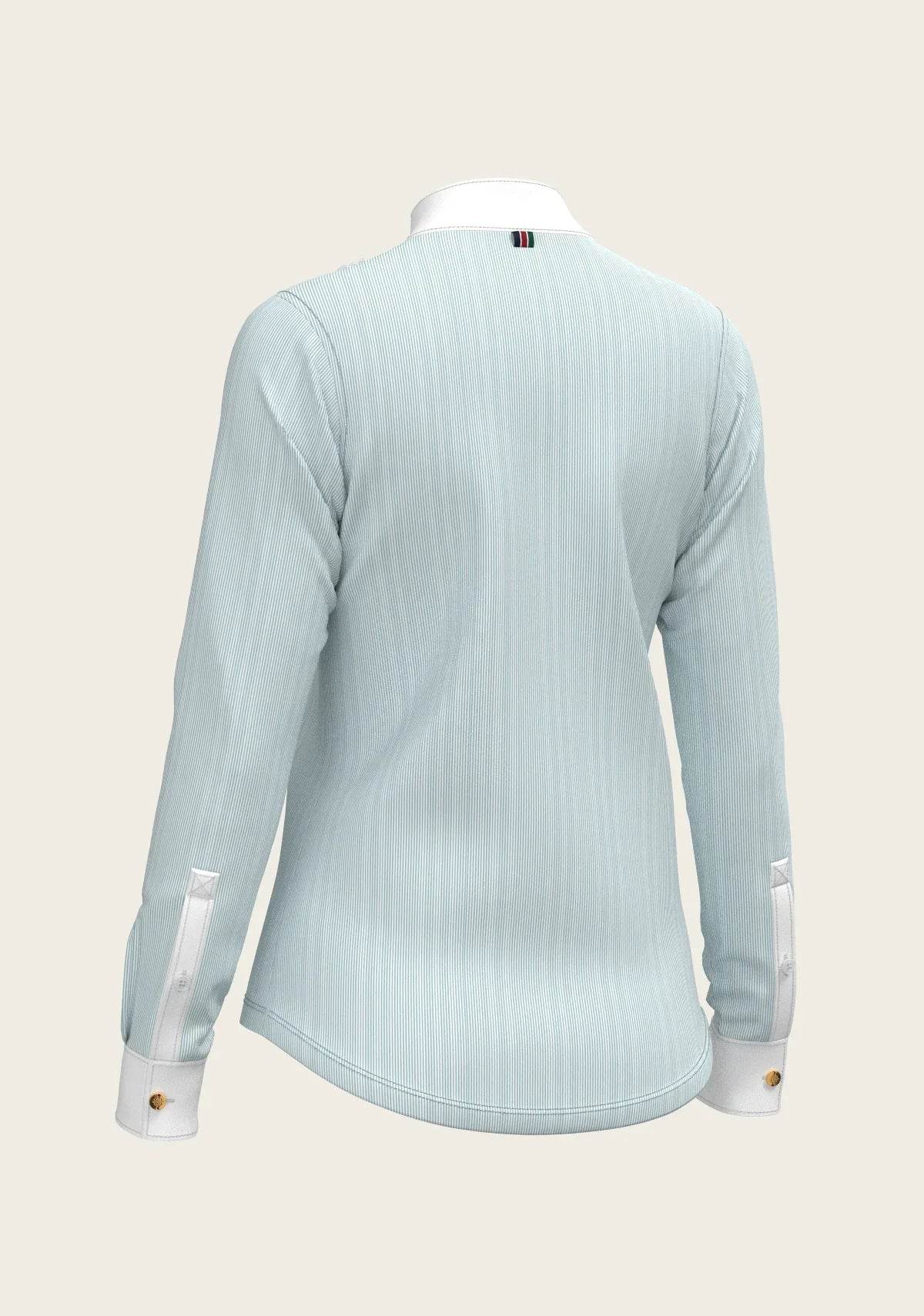 Stripes in Sky Blue Short Pleated Long Sleeve Show Shirt ESPOIR RIDER APPAREL by Espoir Equestrian