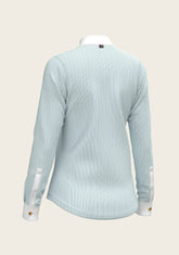  Stripes in Sky Blue Short Pleated Long Sleeve Show Shirt - GiFTiFY