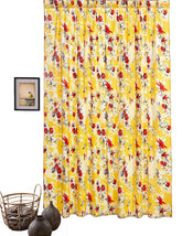 DaDa Bedding Set of 2 Radiant Sunshine Yellow Floral Window Curtain Panels - Natural Semi Sheer Hummingbirds Farmhouse Red Flowers Straight Tailored Edge - GiFTiFY