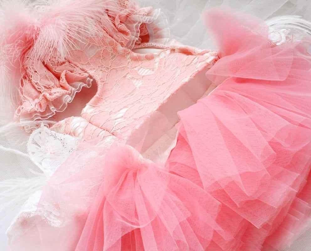 Unique Pet Feather Tutu Dog Lace Dress Princess Dress Pink Swan for Wedding Party Birthday Festival One Piece - GiFTiFY
