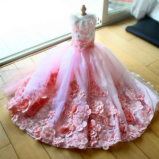 Luxury Dog Clothes Princess Pet Wedding Dress Pink Dog Gown