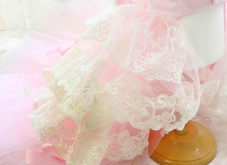 Elegant Pink Lace Dog Dress Trailing Handcrafted Princess Tutu Gown for Wedding Party - GiFTiFY