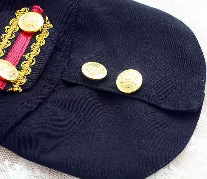 Handcrafted Royal Military Pet Suit Gold Trimmed Dog Outfit Jacket Suit Shirt Two-Piece Prince Uniform Badge - GiFTiFY