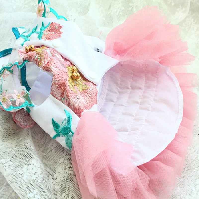 Handmade Dog Clothes Peony Pavilion Light Silk Embroidery Pet Dress